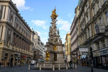 The Plague or Trinity Column on the Graben street in the inner city of Vienna, Austria. January 2022