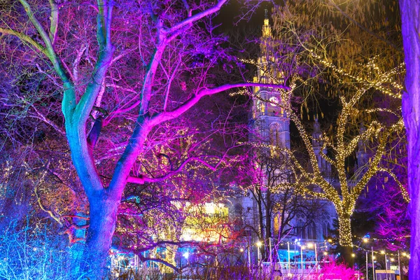 Iluminação Luminosa Férias Praça Rathausplatz Perto Edifício Câmara Municipal Viena — Fotografia de Stock