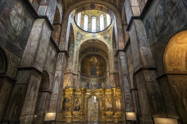 Interior Sophia Cathedral Mosaic Orans Kyiv Frescoes Wall Golden Altar — Stock Photo, Image