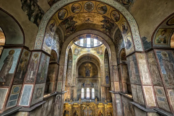 Interior Sophia Cathedral Mosaic Orans Kyiv Frescoes Wall Golden Altar — Fotografia de Stock