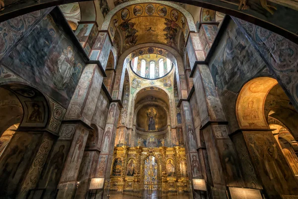 Interior Sophia Cathedral Mosaic Orans Kyiv Frescoes Wall Golden Altar — Stockfoto