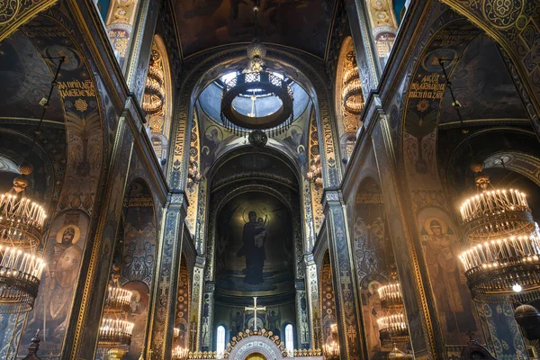 Interior Famosa Catedral Volodymyr Com Ícones Pintando Afrescos Parede Kiev — Fotografia de Stock