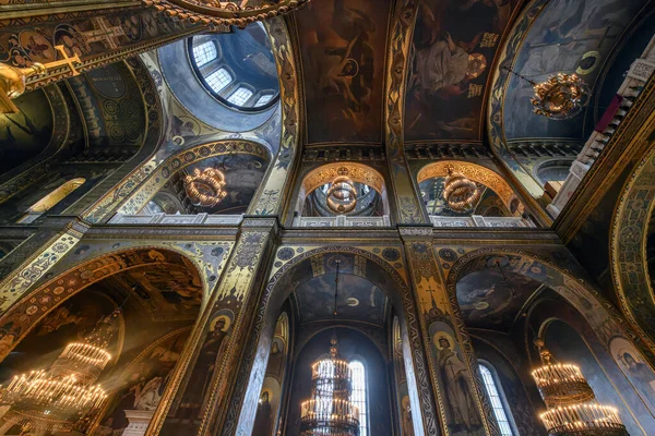 Interiör Den Berömda Volodymyr Cathedral Med Ikoner Och Målning Fresker — Stockfoto