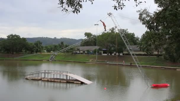 Cable Wake Park industry. Removing tower. Rebuilding cable park. — Stock Video