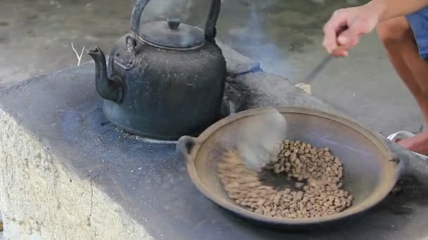 Άνθρωπος προετοιμασία luwak καφέ (kopi luwak ή μοσχογαλή καφές) στο νησί του Μπαλί — Αρχείο Βίντεο