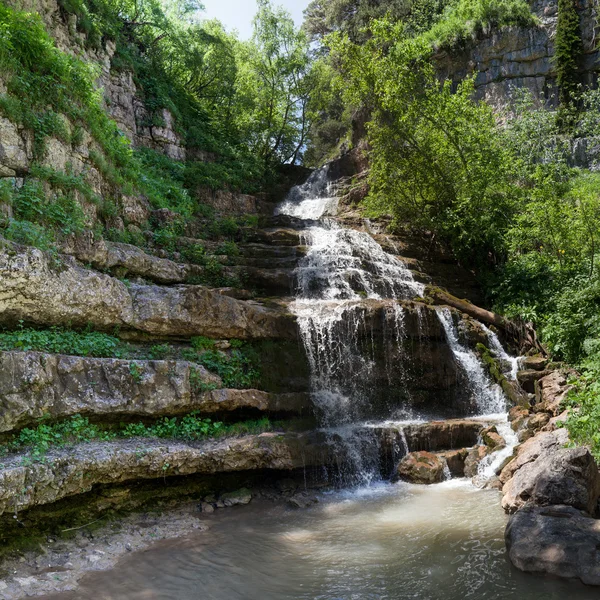 Cascada alta y ancha en el bosque —  Fotos de Stock