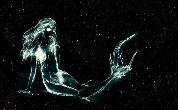 美人鱼在繁星点点的天空 — 图库照片