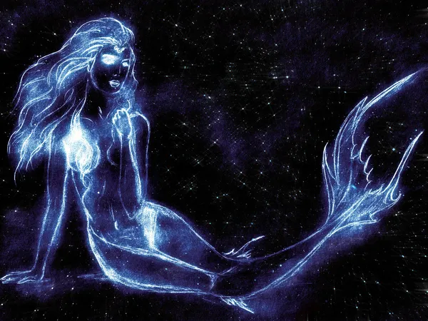 Meerjungfrau am Sternenhimmel Stockbild