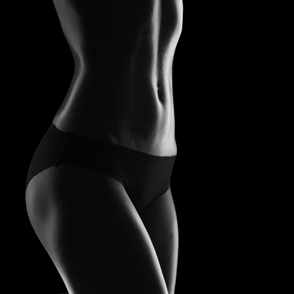 Sweaty women body, naked Women's press, ABS — Stock Photo, Image