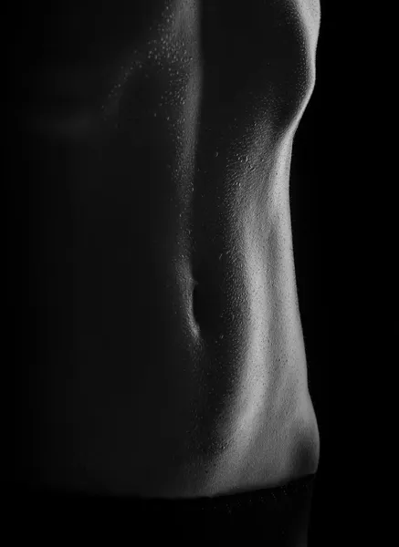 Ciało spocone kobiety, nagie kobiety prasa, abs — Zdjęcie stockowe