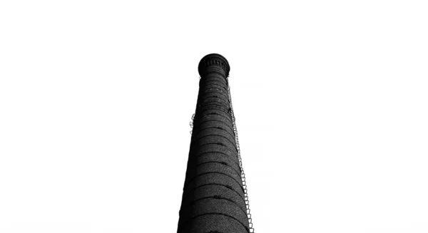 Egy nagy kémény egy régi gyárban. füst verem Egy régi fekete tégla kémény egy fehér háttér — Stock Fotó