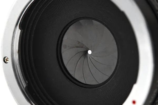 光学镜片的附加孔。圆形孔径膜片的摄影 — 图库照片