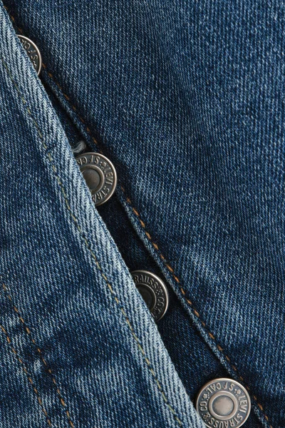 Primer Plano Los Detalles Del Nuevo Levi 501 Jeans Botones — Foto de Stock