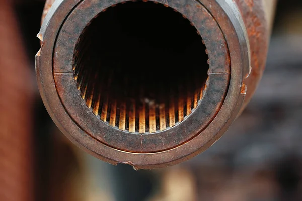 Ένα Μεγάλο Όπλο Ραβδωτό Όπλο Του Τανκ Κοντινό Πλάνο Ενός — Φωτογραφία Αρχείου