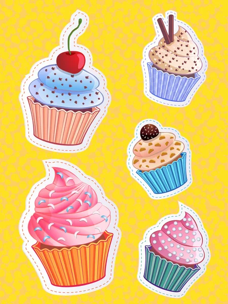 Vector cute cupcake stickers — Stock Vector