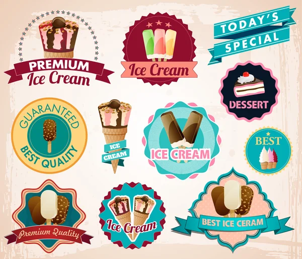 Vector ice cream stickers — Stock Vector