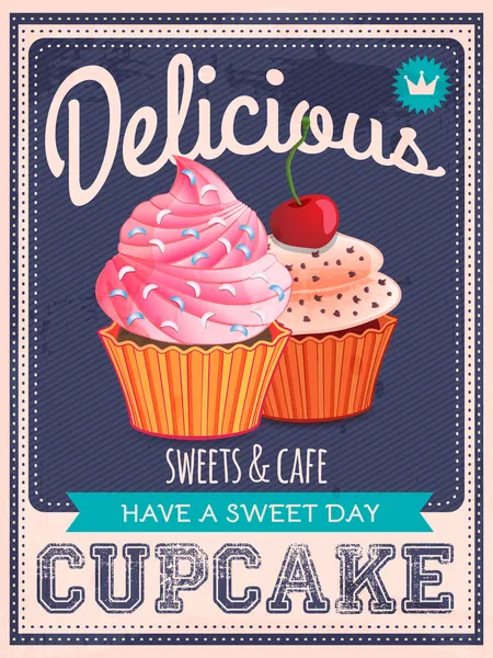 Vector vintage styled cupcakes poster — Stock Vector