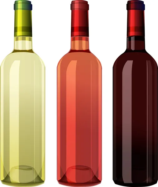 Set di bottiglie di vino bianco, rosa e rosso — Vettoriale Stock