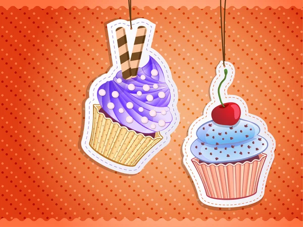 Vector cute cupcake stickers — Stock Vector