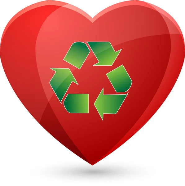 Grote rode hart met recycle symbool - vectorillustratie — Stockvector