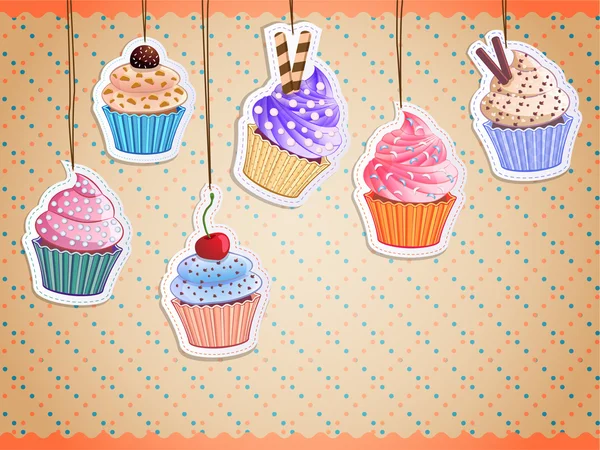 Vector cute cupcake stickers — Stock Vector