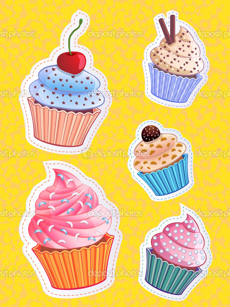 Vector cute cupcake stickers Stock Vector by ©mrvvv 32977859