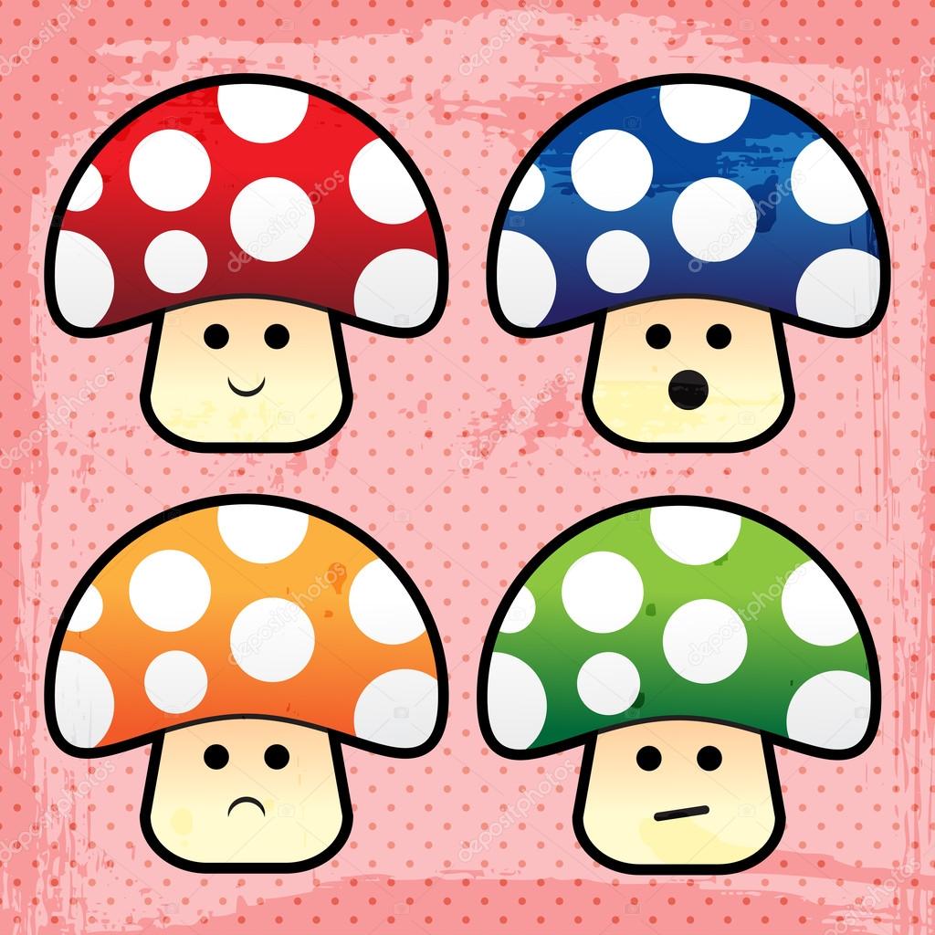 Vector cartoon mushrooms icons