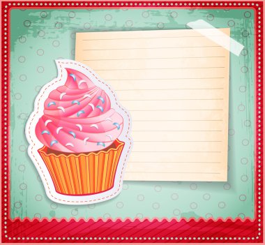 Vector vintage cupcake sticker with a place for text on old paper