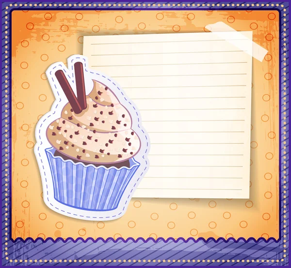 Sticker cupcake vintage vectoriel avec une place pour le texte sur vieux papier — Image vectorielle