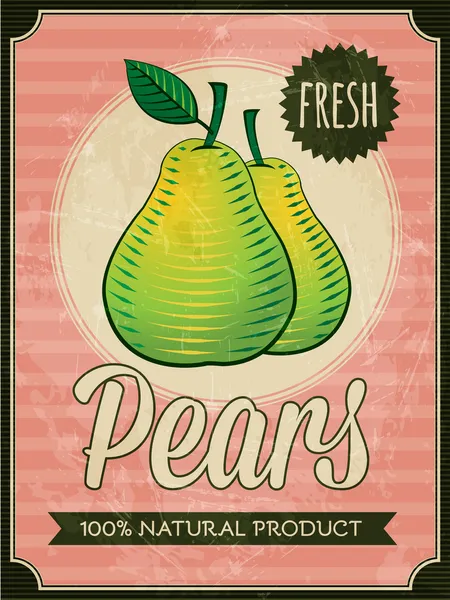 Vector vintage styled fresh pears poster — Stock Vector