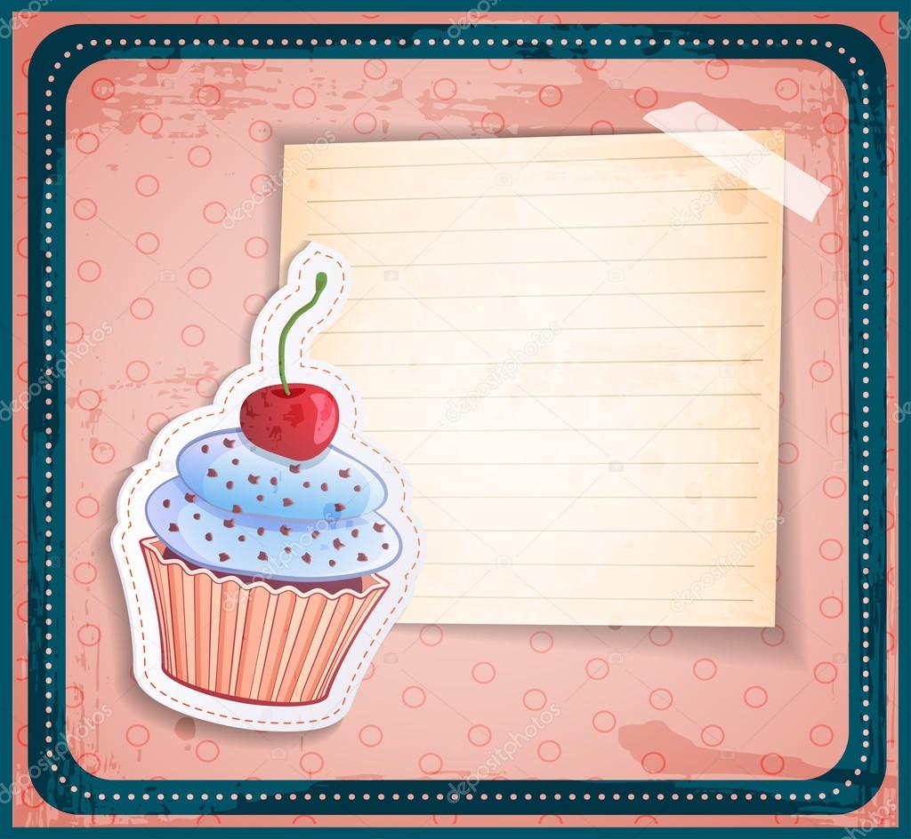 Vector vintage cupcake sticker with a place for text on old paper