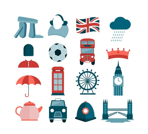 Londra ve Birleşik Krallık hakkında modern simge kümesi — Stok Vektör