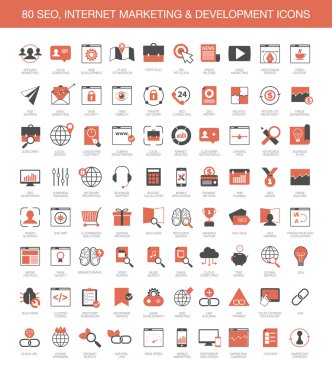 80 seo, internet pazarlama ve geliştirme simgeler kümesi