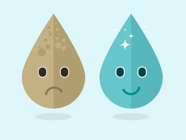 Concept illustratie van vuil en schoon water drops — Stockvector