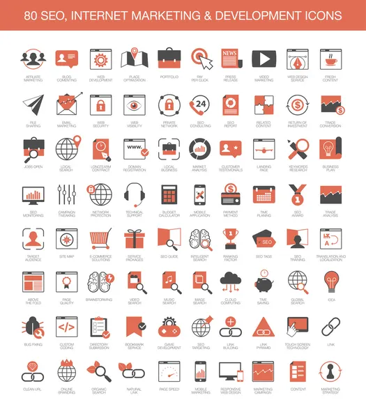 Ensemble de 80 icônes SEO, marketing internet et développement Illustrations De Stock Libres De Droits