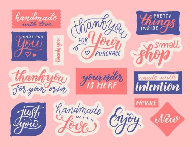 Küçük dükkan harfleri çıkartma elemanları. Vektör illüstrasyonu