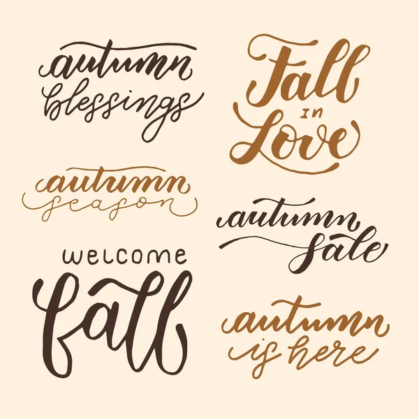 Set Autumn Inspired Phrases Inspirational Autumn Handwritten Quotes Lettering Modern Ilustración de stock