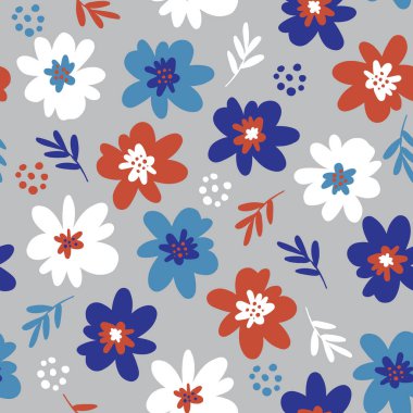 Şirin El çiçek desensiz desen vektörünün küçük ölçeği, moda, kumaş, tekstil, duvar kağıdı, kapak, ağ, ambalaj ve açık gri arka grubundaki tüm baskılar için tasarlandı