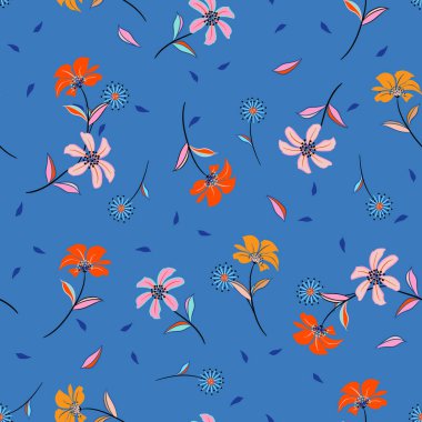 Bir sürü güzel çiçek desenli çiçek. Botanik Motifler gölgelerle rastgele dağılmış. Kusursuz vektör dokusu. Moda baskıları için. El çizimi biçimle yazdırılıyor 