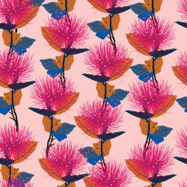El çizimi ile vektör kusursuz desen şok edici Pembe Çiçek, botanik illüstrasyonun tatlı havası, moda, kumaş, tekstil, duvar kağıdı, kapak, ağ, ambalaj ve açık pembe üzerindeki tüm baskılar