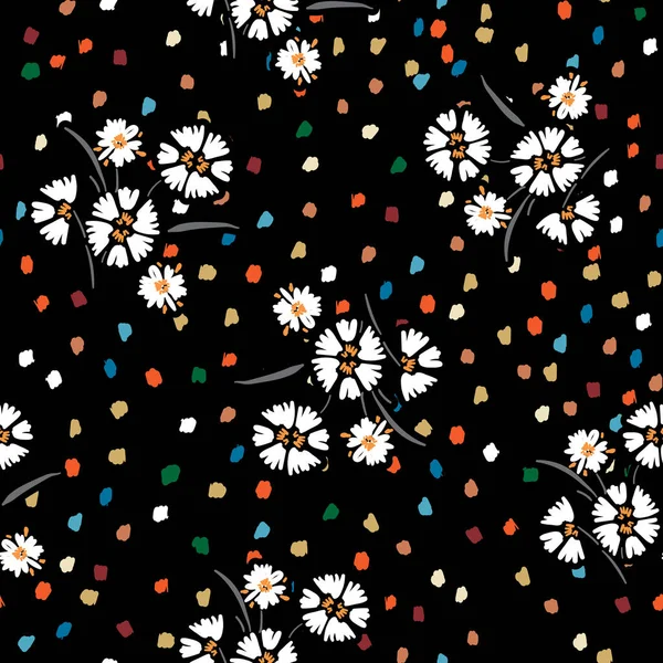 Moda Colorido Bosquejo Mano Lunares Con Margarita Floral Pequeña Escala — Vector de stock