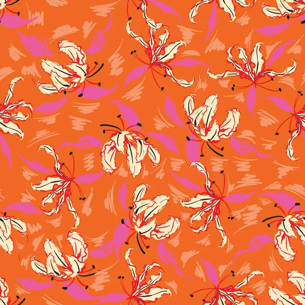 Colorido Moda Flores Silvestres Dibujadas Mano Estilo Pinceladas Patrón Sin — Vector de stock