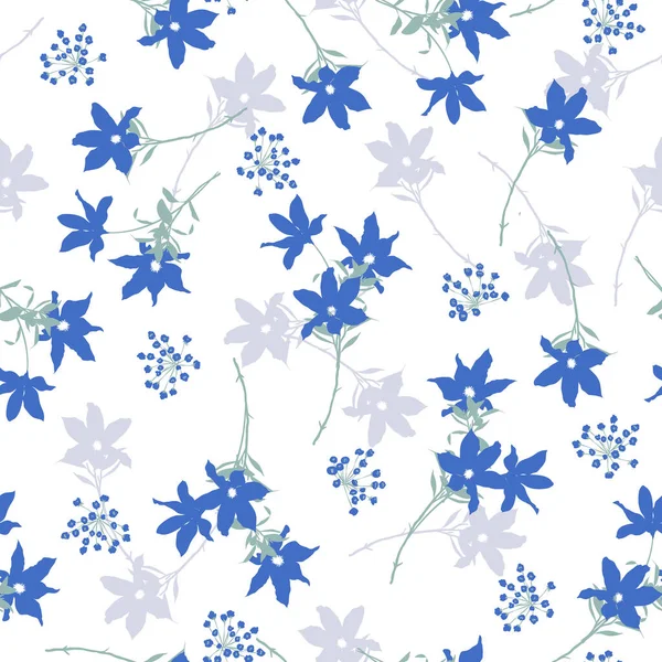 Soft Blowing Wild Flower Silhouette Florals Seamless Pattern Vector Eps10 — Stockový vektor