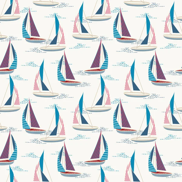 Modern Ocean Beach Wind Surfing Illustration Sailboat Stripes Seamless Pattern — Stock Vector