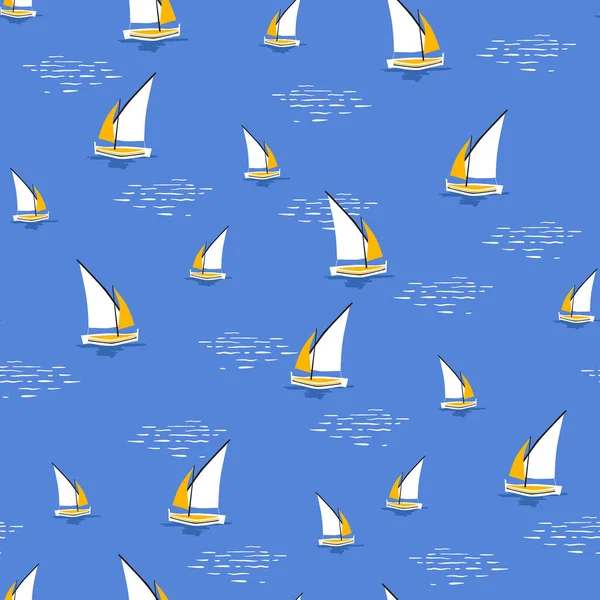 Summer Seamless Vector Pattern Modern Sailing Yachts Ocean Waves Design — Stock Vector