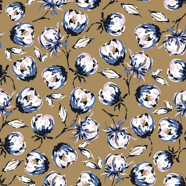 Hand drawn brush sketch floral background. Botanical seamless pattern vector illustration,Design for fashion , fabric, textile, wallpaper, cover, web , wrapping and all prints