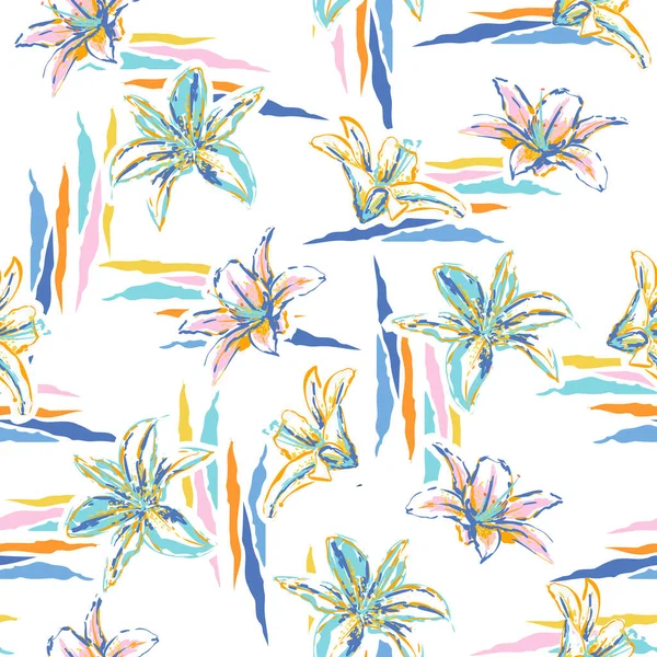 Mignon Pastel Artistique Fleur Été Fleurs Lys Motif Sans Couture — Image vectorielle