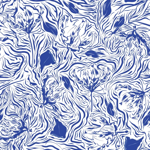 Современный Абстрактный Ручной Рисунок Цветы Бесшовный Вектор Картины Иллюстрация Дизайн — стоковый вектор