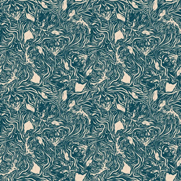 Soyut El çizimi ve çiçek desensiz desenli illüstrasyon, moda, kumaş, tekstil, duvar kağıdı, kapak, ağ, ambalaj ve Yeşil ve Bej üzerindeki tüm baskılar için tasarım