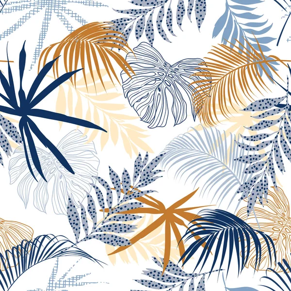 Motif Sans Couture Mélange Forêt Tropicale Contemporaine Avec Polka Moderne — Image vectorielle